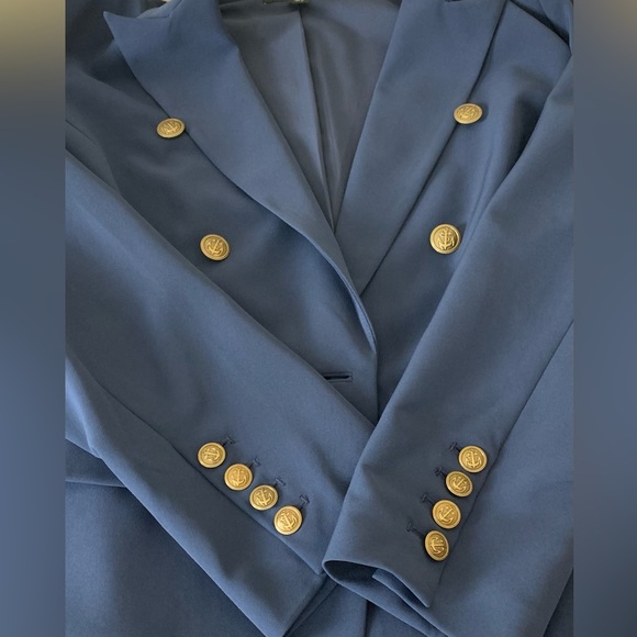 Boston Proper Blue Double Breasted Nautical Button Blazer Size 18 - Picture 8 of 11
